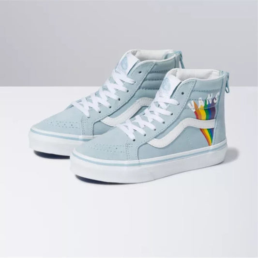 Vans Kids' Winter Sky/True White Rainbow Sk8-HI Zip Shoes - Youth Size 1.5