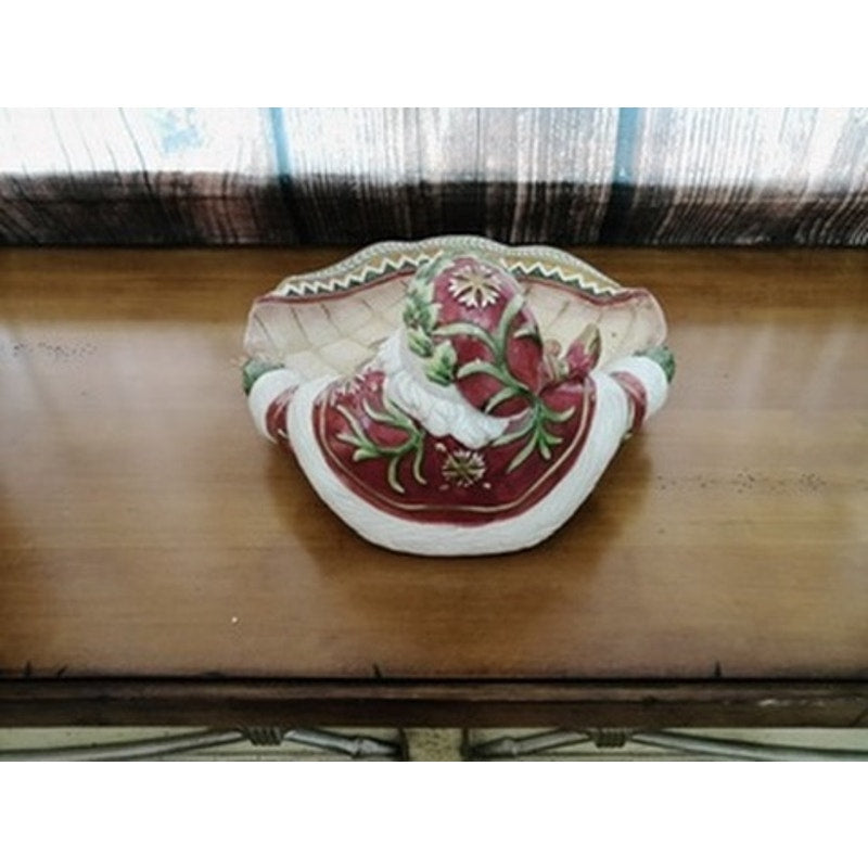 Fitz & Floyd Winter Holiday Santa Scalloped Serving Platter Dish w/ Box