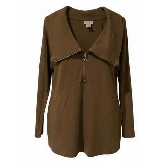 Soft Surroundings Tunic Pullover Sweatshirt Womens Small Brown Half Zip
