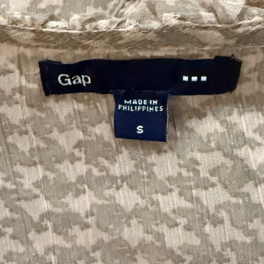 Gap Women's Beige Houndstooth Ruffle Blouse Size Small Casual 3/4 Sleeve