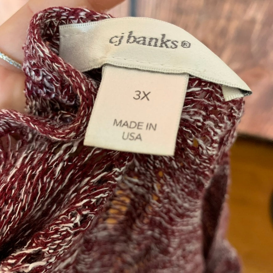 CJ Banks Cardigan Sweater Womens 3XL Burgundy White Marled