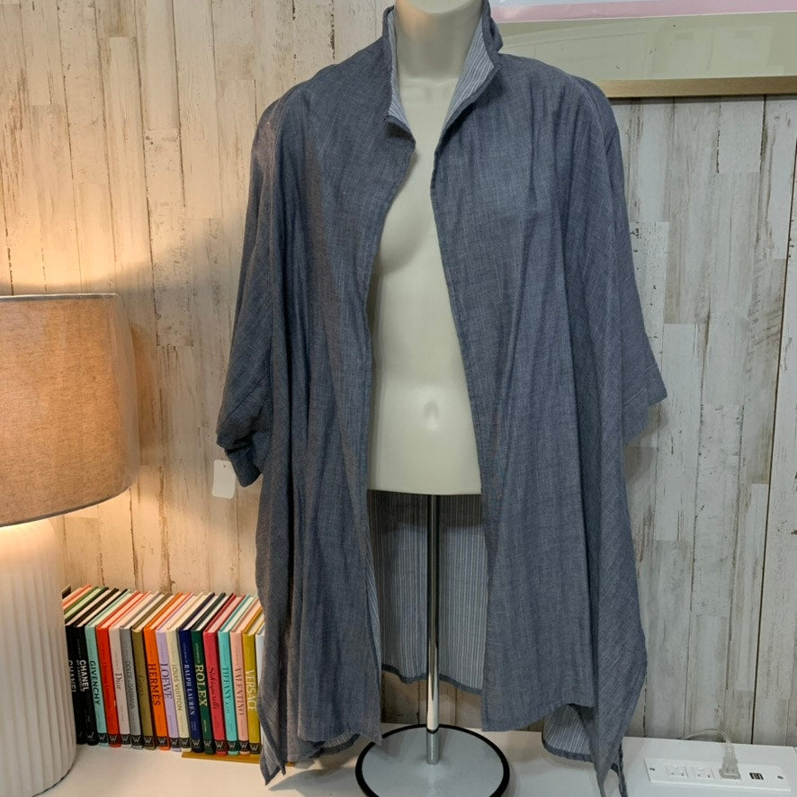 NWT Canvas Duster Jacket Women L Blue Open Front 3/4 Sleeve Boho
