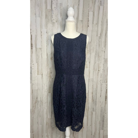 Trina Turk Women's Size 10 Navy Blue Sleeveless Lace Sheath Dress Short