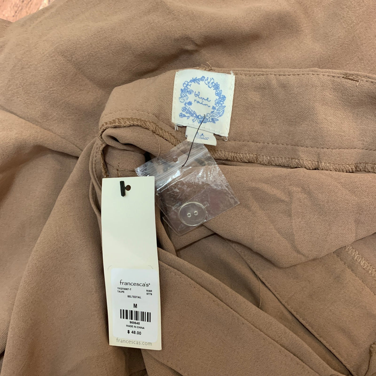 NWT Blue Rain Taupe High Waist Shorts Size Medium Brown Tie Belt