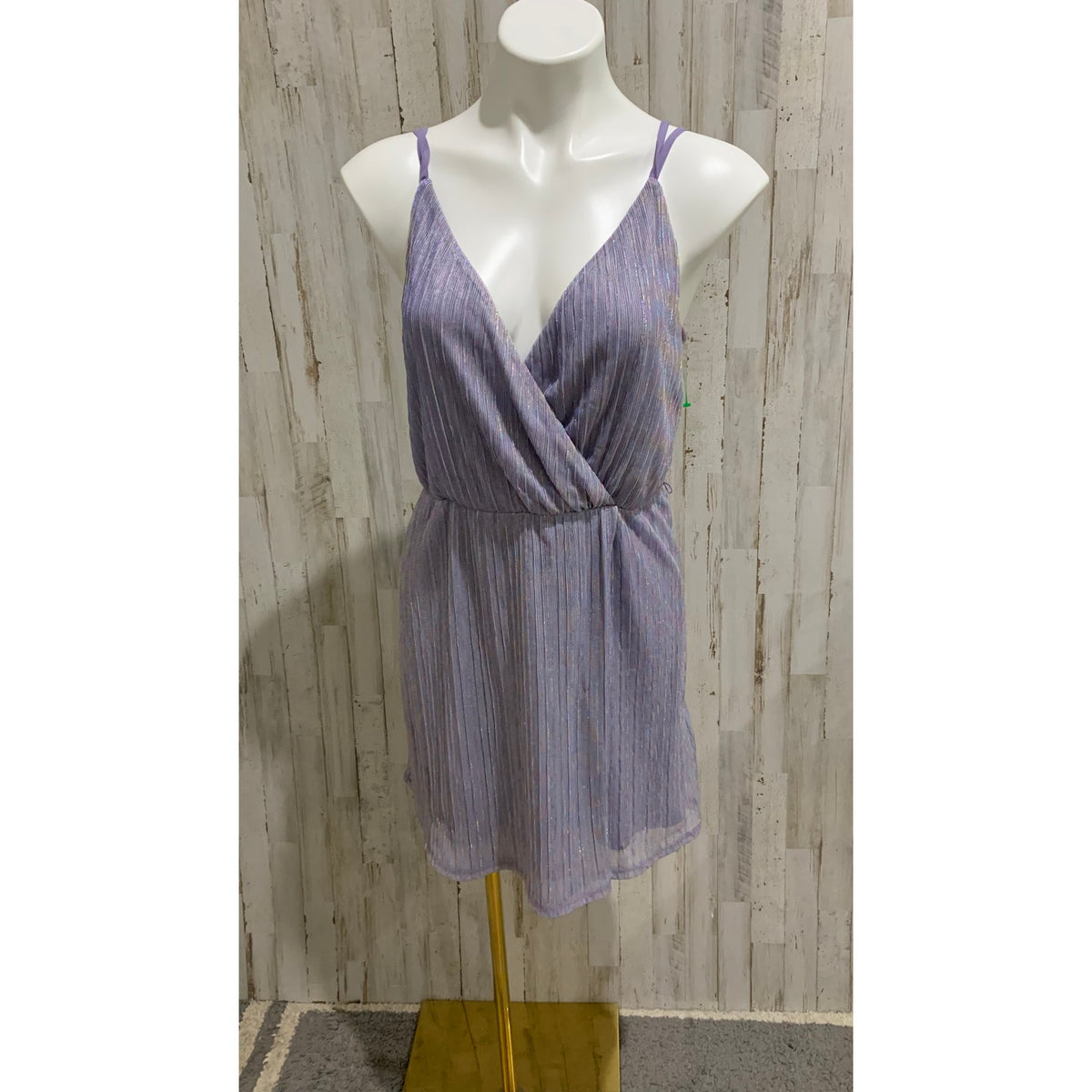 Living Doll Dress Womens Size 1 Purple Glitter Pleat V-Neck