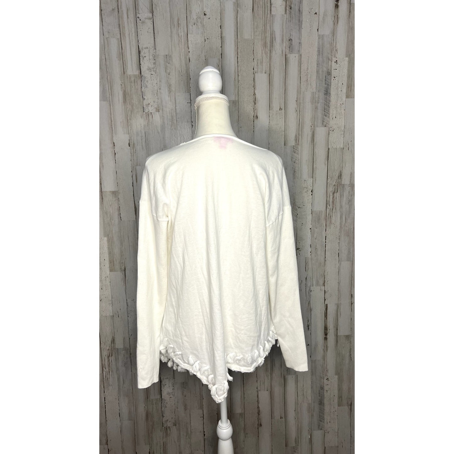 Lilly Pulitzer Women's White Pullover Sweater Large Tassel Detail Scoop Neck