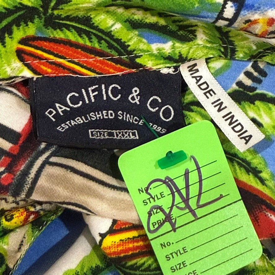 Pacific & Co Men's 2XL Hawaiian Shirt Beach Longboard Palm Trees Print