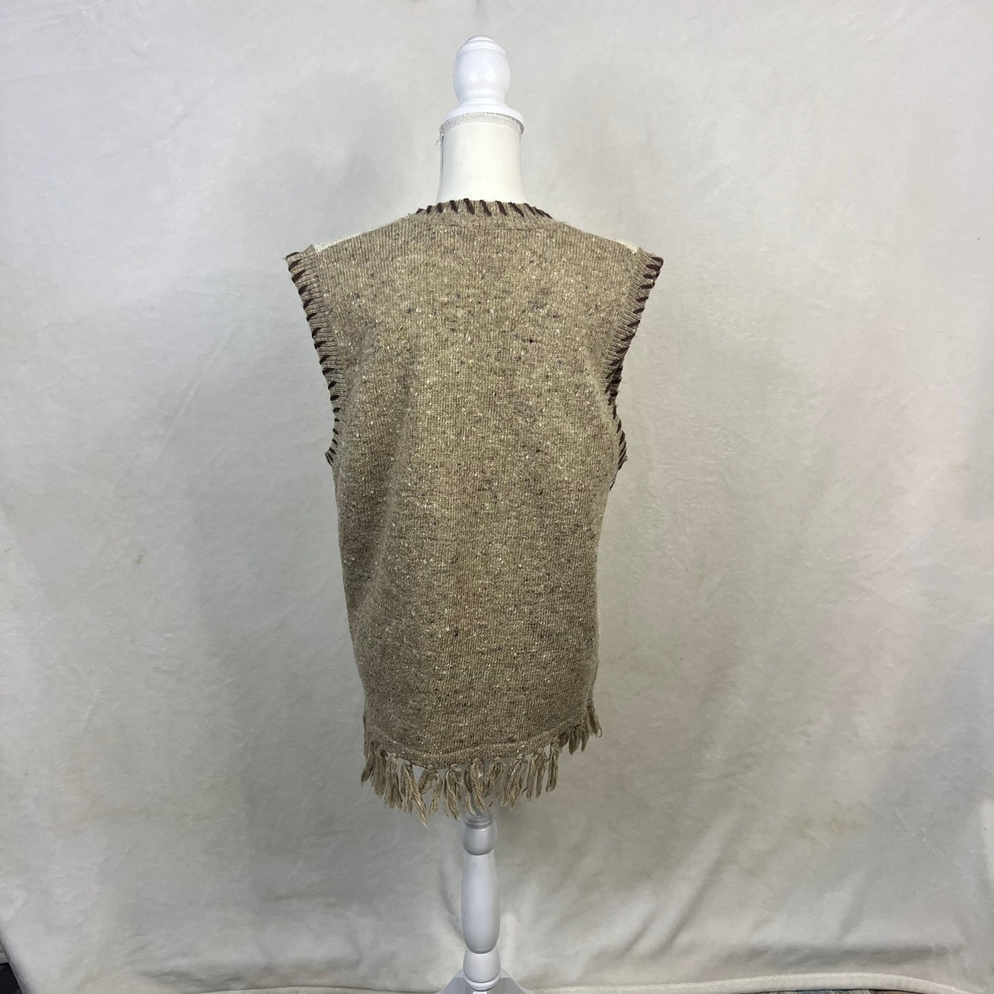 Vintage Westbound Women's Large Beige Fringed Edge Wool Blend Sweater Vest