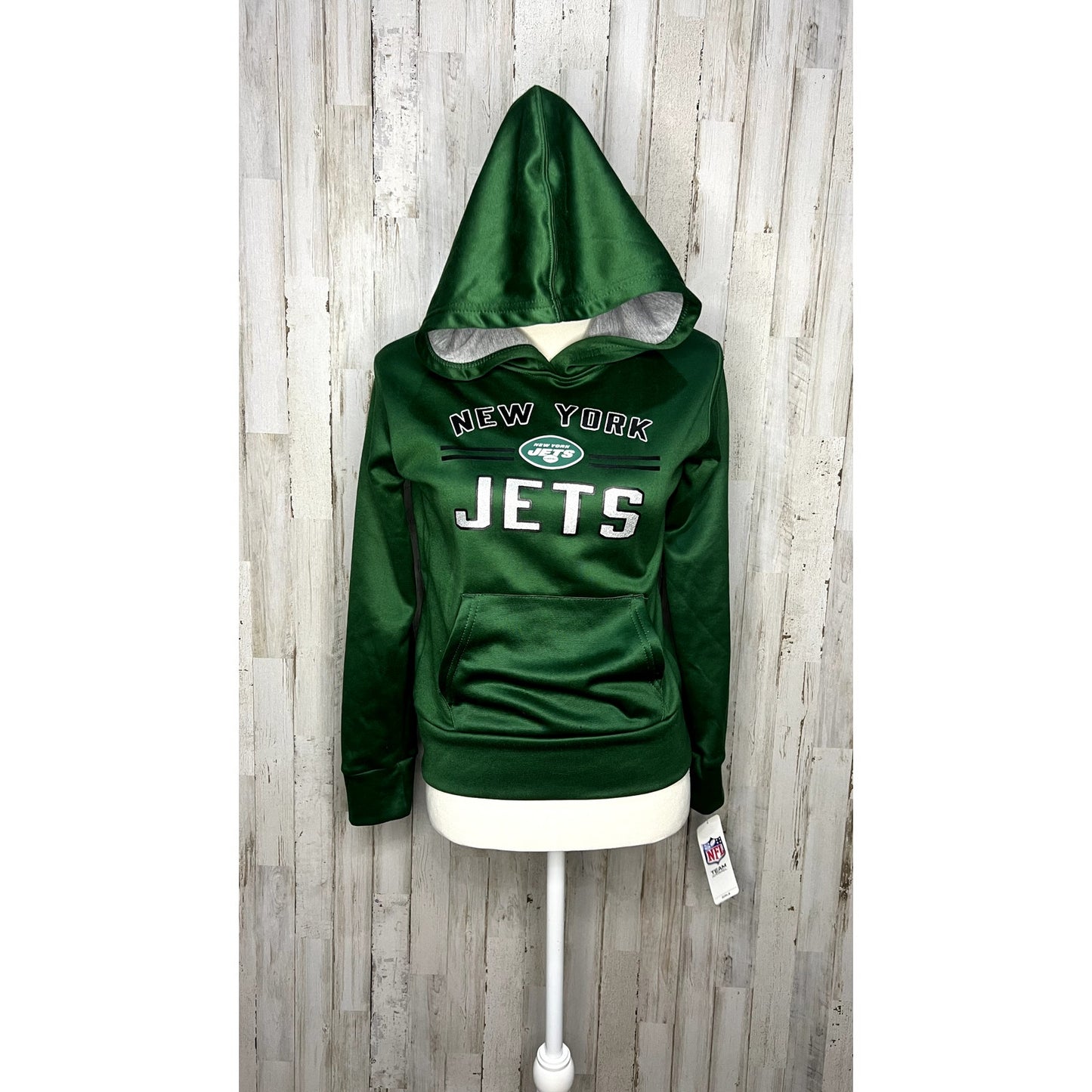 NWT New York Jets Green Girl's Sparkle Pullover Hoodie Long Sleeve Football