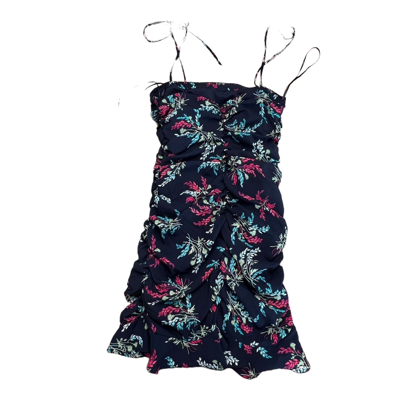 NWT Likely Rowley Mini Navy Floral Ruched Ruffle Square Neck Dress Women's 2