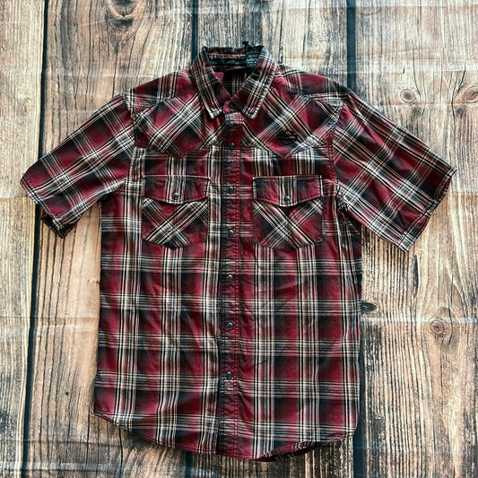 Harley-Davidson Men's Red Plaid Button-Up Shirt Medium Short Sleeve Casual