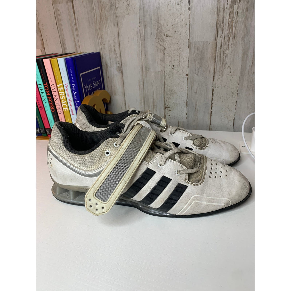 Adidas Adipower Weightlifting Shoes Mens 11.5 White Black Lifting Shoe Strap Gym