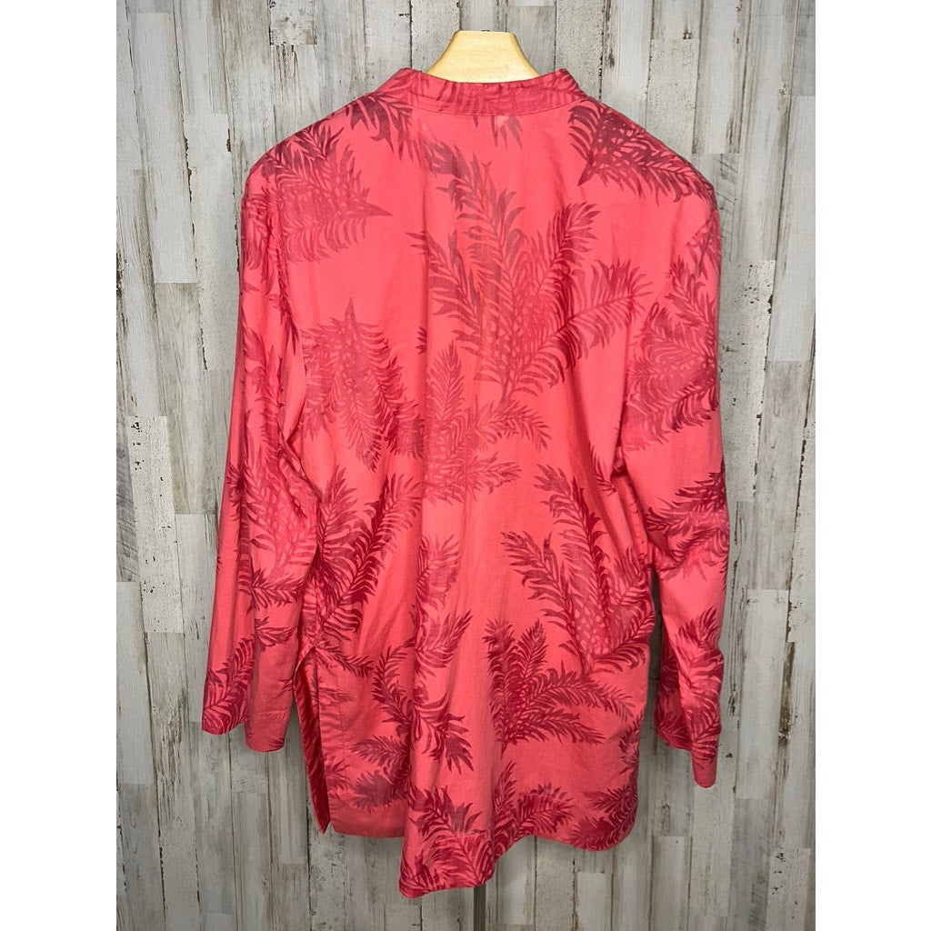 Tommy Bahama Women's XL Coral Silk Blend Floral Long Sleeve Blouse