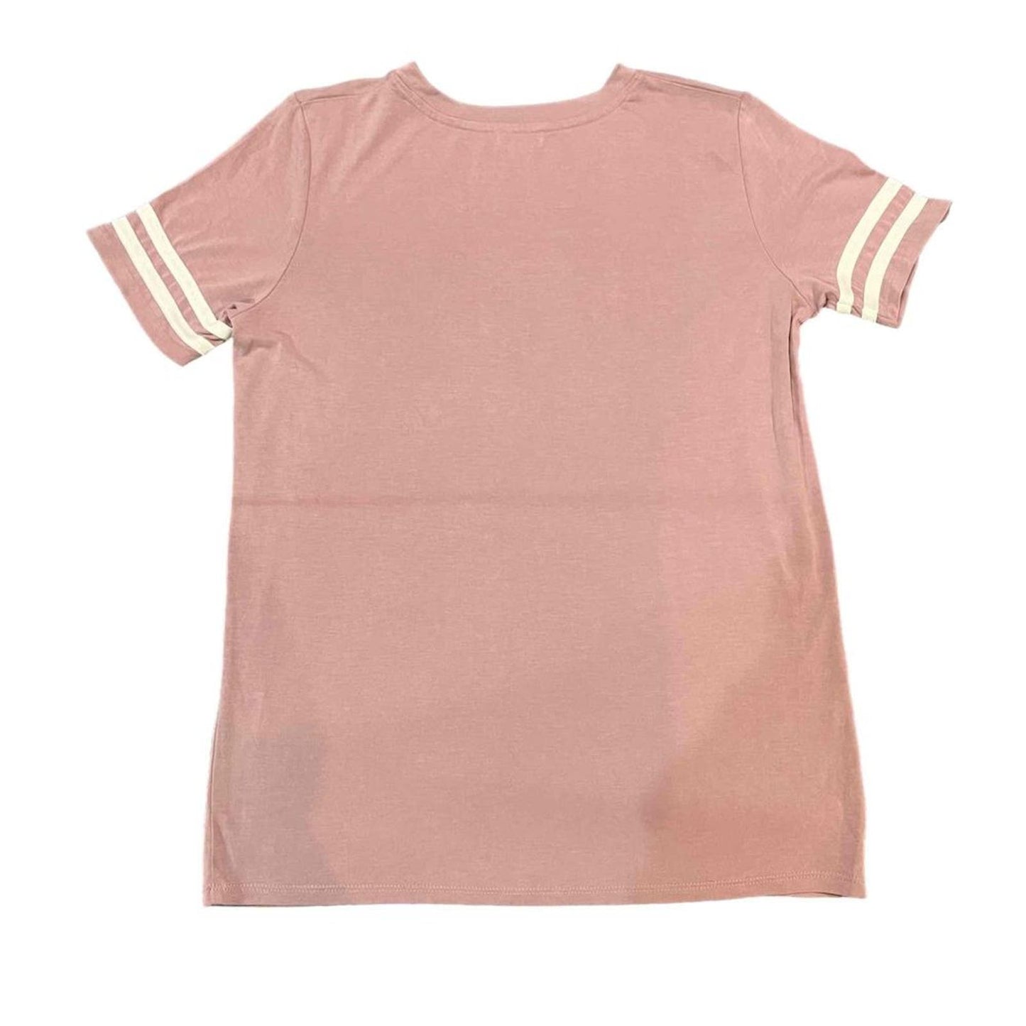 C Short Sleeve Crew Neck Striped Trim Rose Pink T-Shirt Size Medium