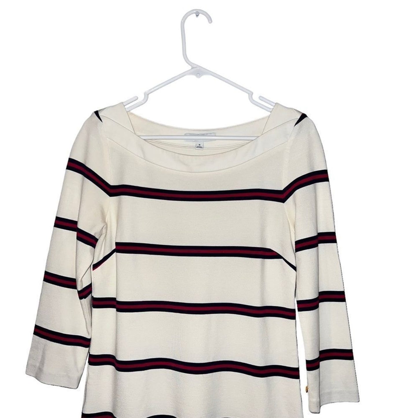 Banana Republic Dress Women's Size 6 Ivory Burgundy Black Striped Sheath