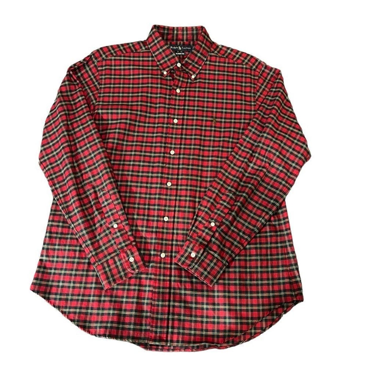 Ralph Lauren Red & Green Plaid Button Down Shirt Size Large