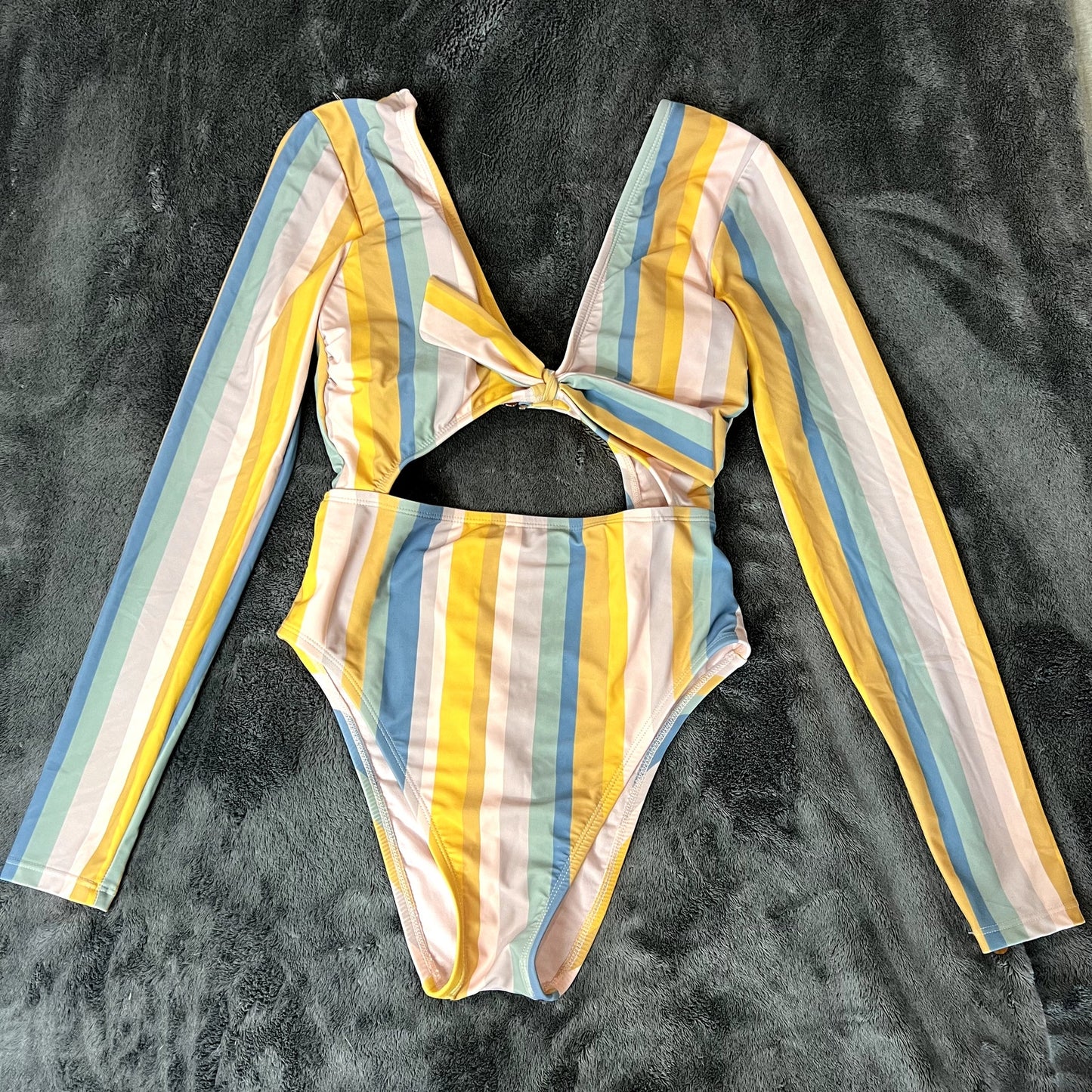 Shade & Shore Women's Size Small One Piece Multicolor Stripe Knot-Front Cut-Out