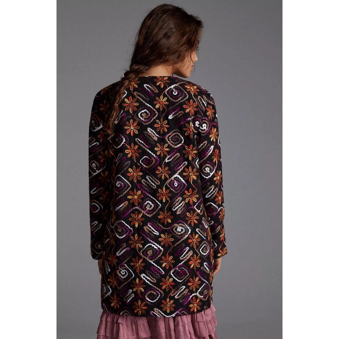 Anthropologie Women's XS Floral Embroidered Overcoat Multicolor Casual