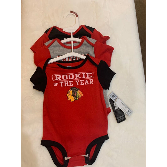 NWT Chicago Blackhawks Baby 6-9 Months 3-Piece Creeper Set Unisex Multicolor