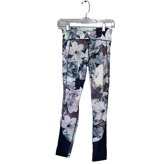 Old Navy purple active floral leggings sz 10-12 EUC
