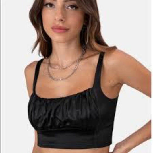 Adika Slick Satin Finish Black Crop Top Size Medium