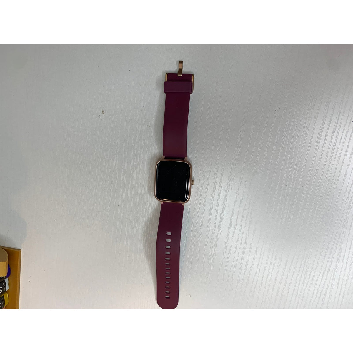 Smart Watch WillFUI SW021 Rose Gold Square Case Burgundy Silicone Band Fitness Tracker NOT TESTED
