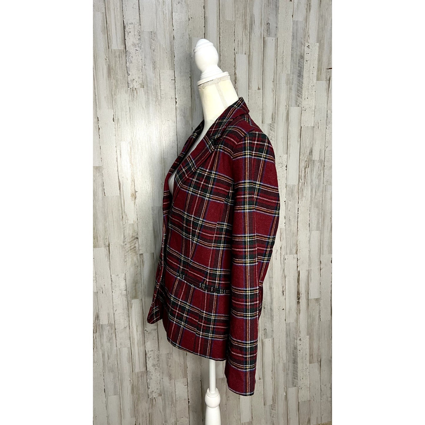NEW Chadwicks Women's Plaid Wool Blazer Red Size 12P Mid-Length Jacket