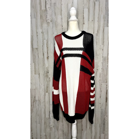 Zara Oversized Striped Knit Sweater Dress Women's XL Red Navy Pullover