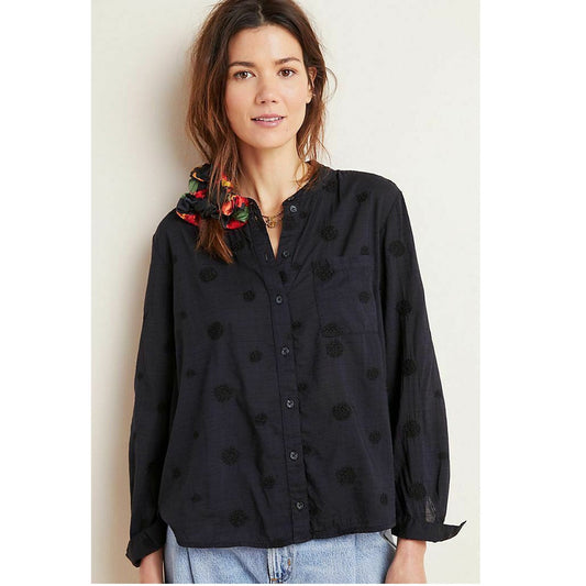 Pilcro and The Letterpress Women's Small Black Whitney Trapeze Button Down Top