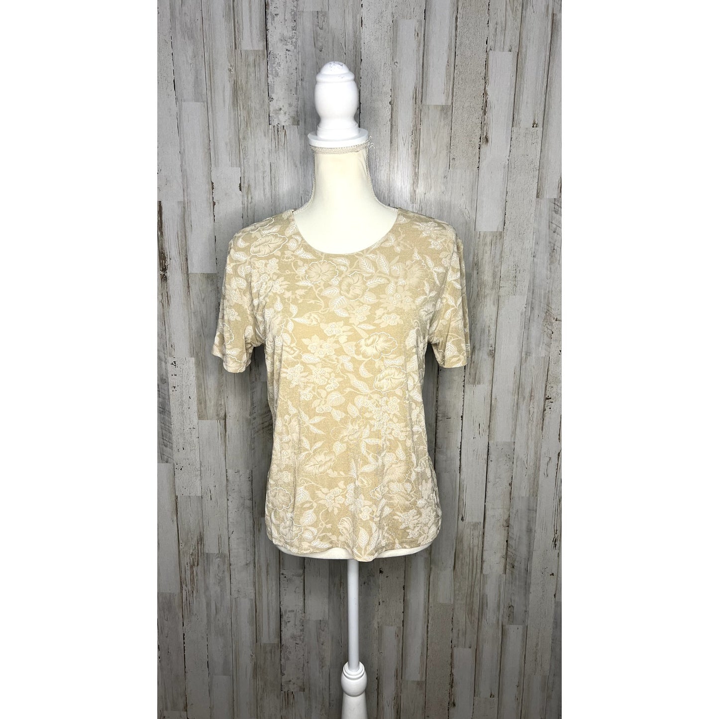 NWT Vintage Claudia Richard Women's XL Beige Floral Short Sleeve Blouse