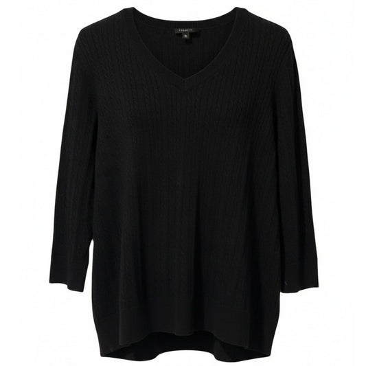 Talbots Petites Sweater Womens Size Medium Black Ribbed Knit V-Neck Pullover