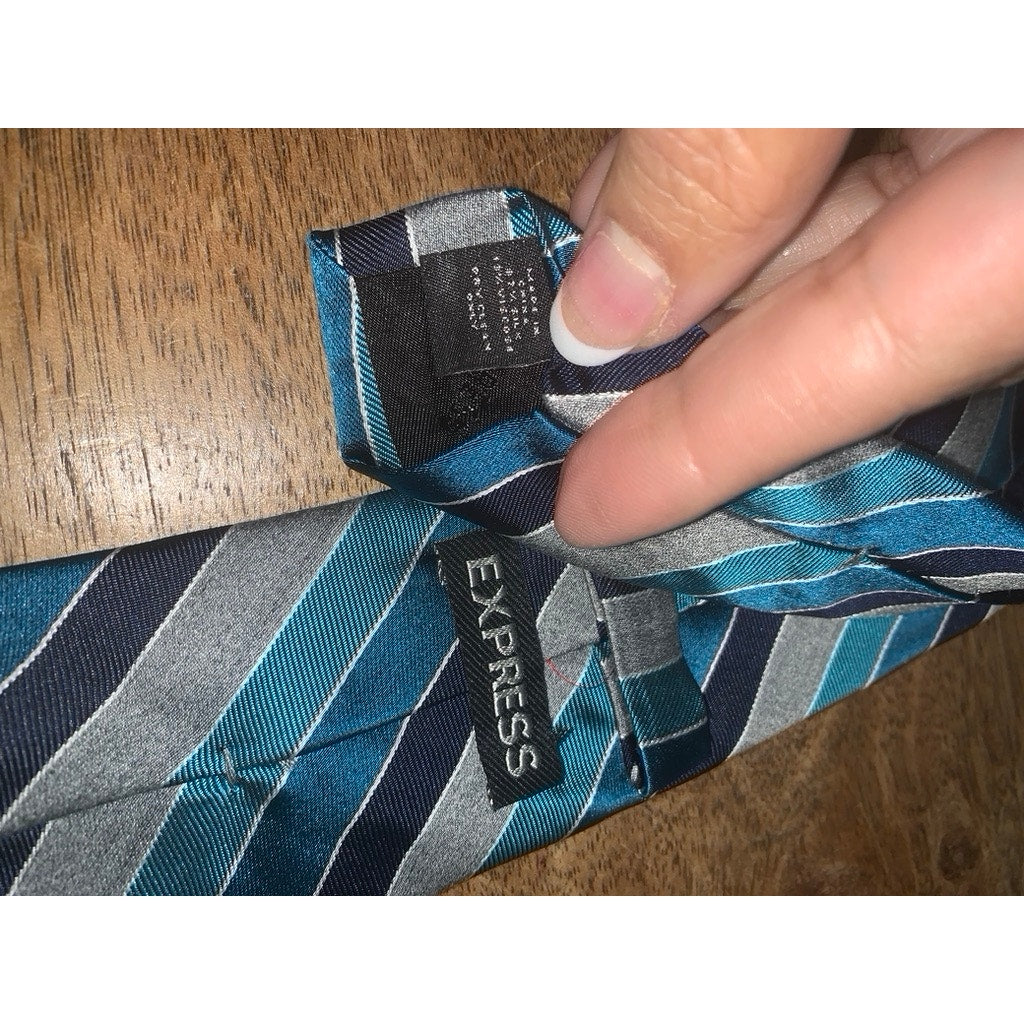 Express Men's Blue Striped Silk Tie Classic Length