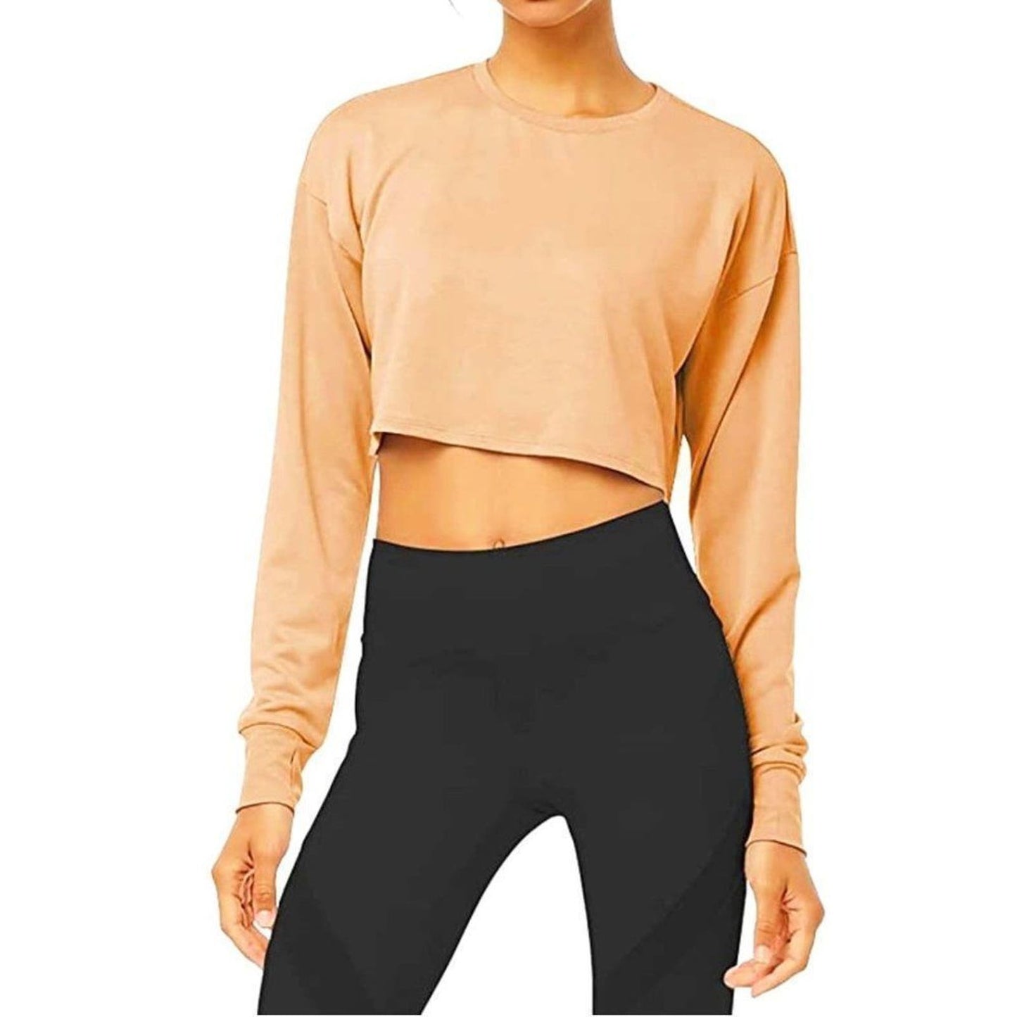 NWT Bestisun Women's Peach Long Sleeve Workout Crop Top Size Medium