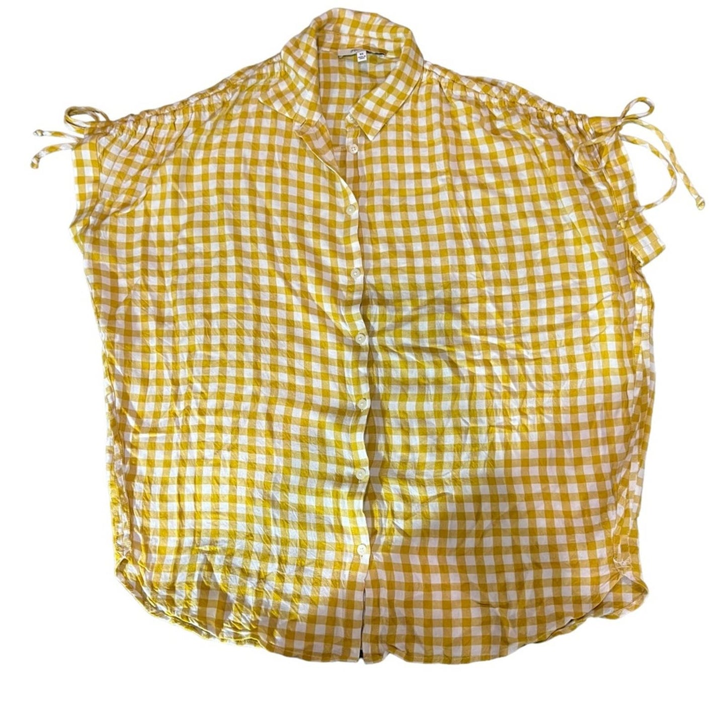 Women's Madewell Yellow Gingham Check Central Ruched Sleeve Shirt Size XS