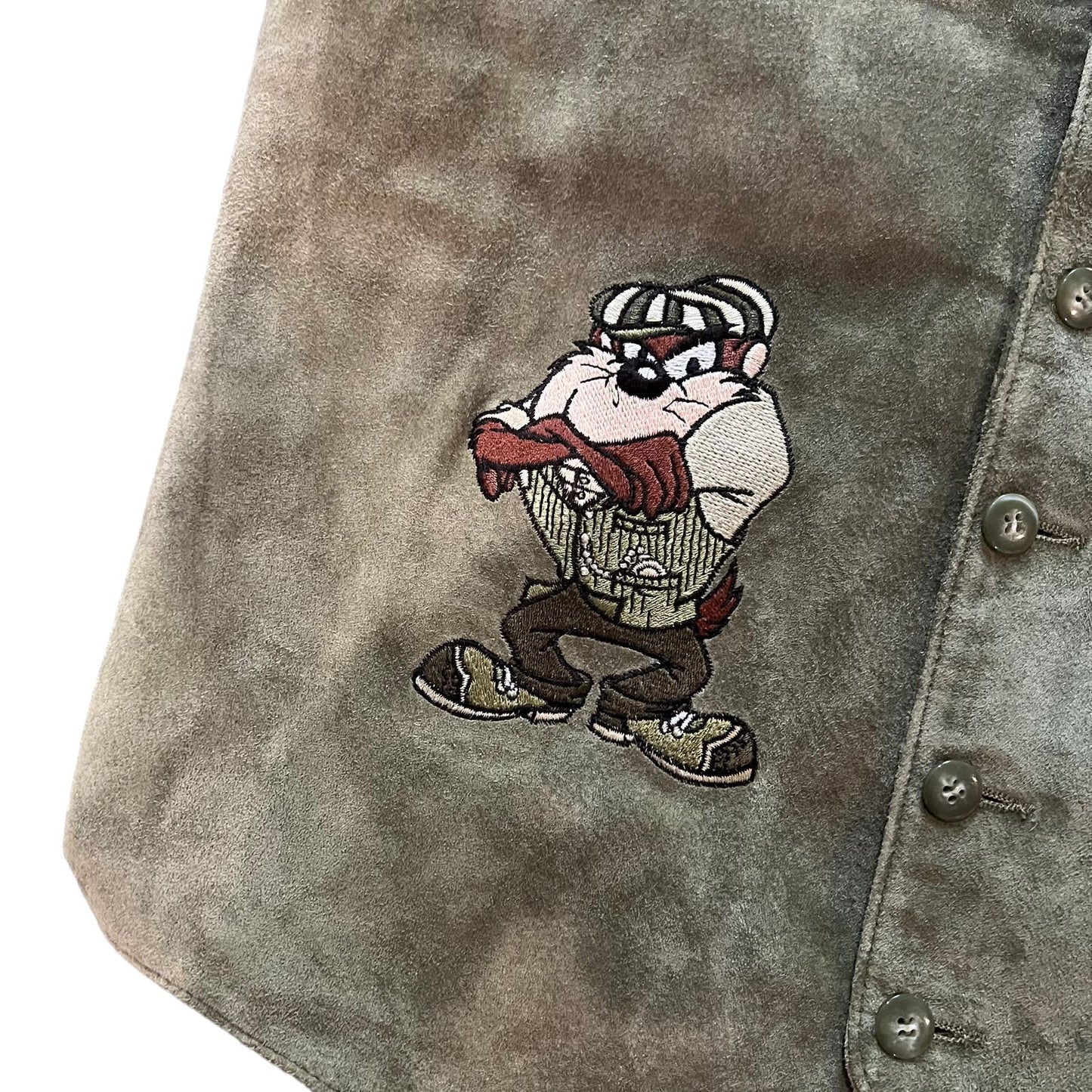 Vintage Looney Tunes Leather Vest Tasmanian Devil "Taz" Embroidered Men's Small