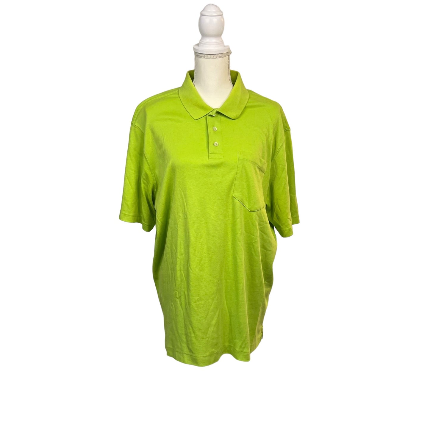 Lands' End Men's XL Pima Cotton Polo Shirt Safety Green Short Sleeve with Pocket