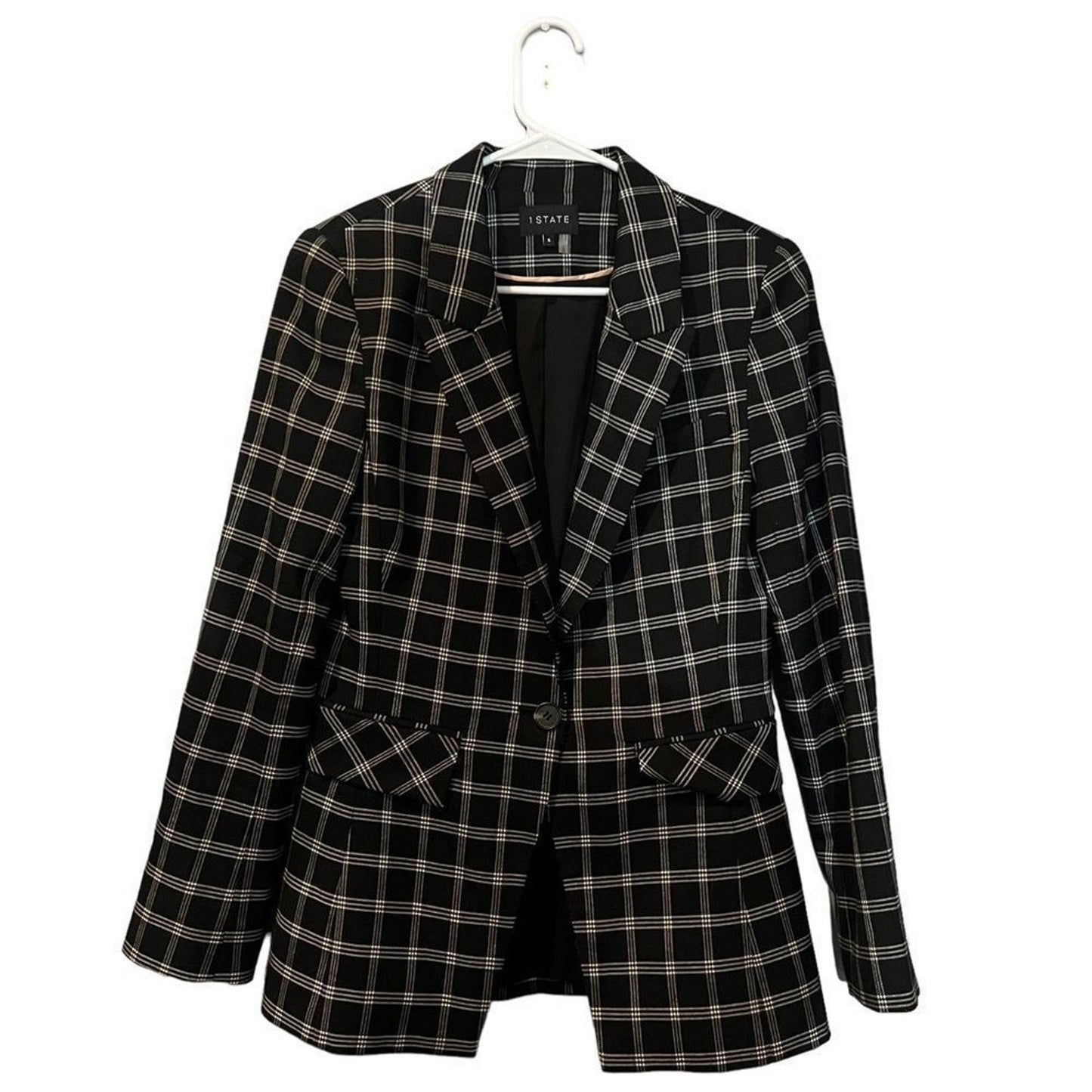 1.STATE Blazer Jacket Womens Size 6 Black & White Windowpane Plaid Lined