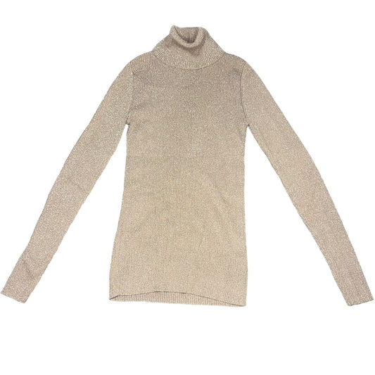 Express Women's Small Beige Ribbed Turtleneck Long Sleeve Pullover Sweater