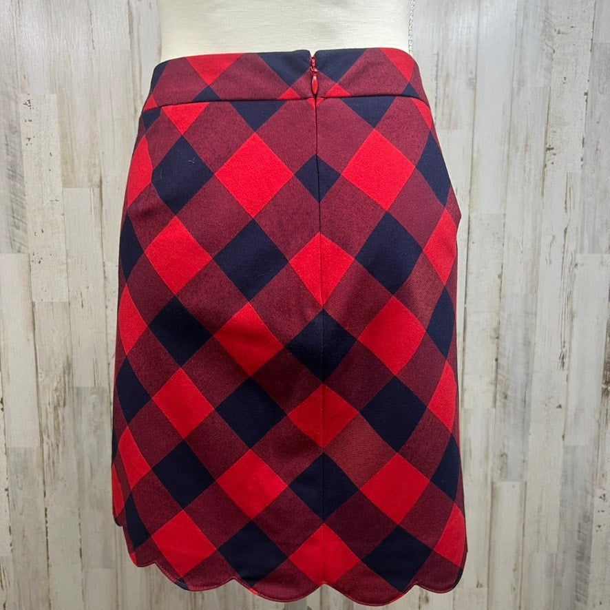 NWT Crown & Ivy Women's Size 16 Red/Navy Plaid Scallop Hem Knee Length Skirt