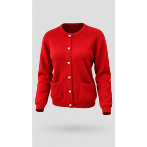 Eagle’s Eye Cardigan Sweater Womens Medium Red Pearl Button Front Pockets