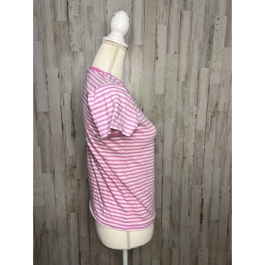 Polo Ralph Lauren Women's Striped T-Shirt Medium Pink & White Casual Crew Neck