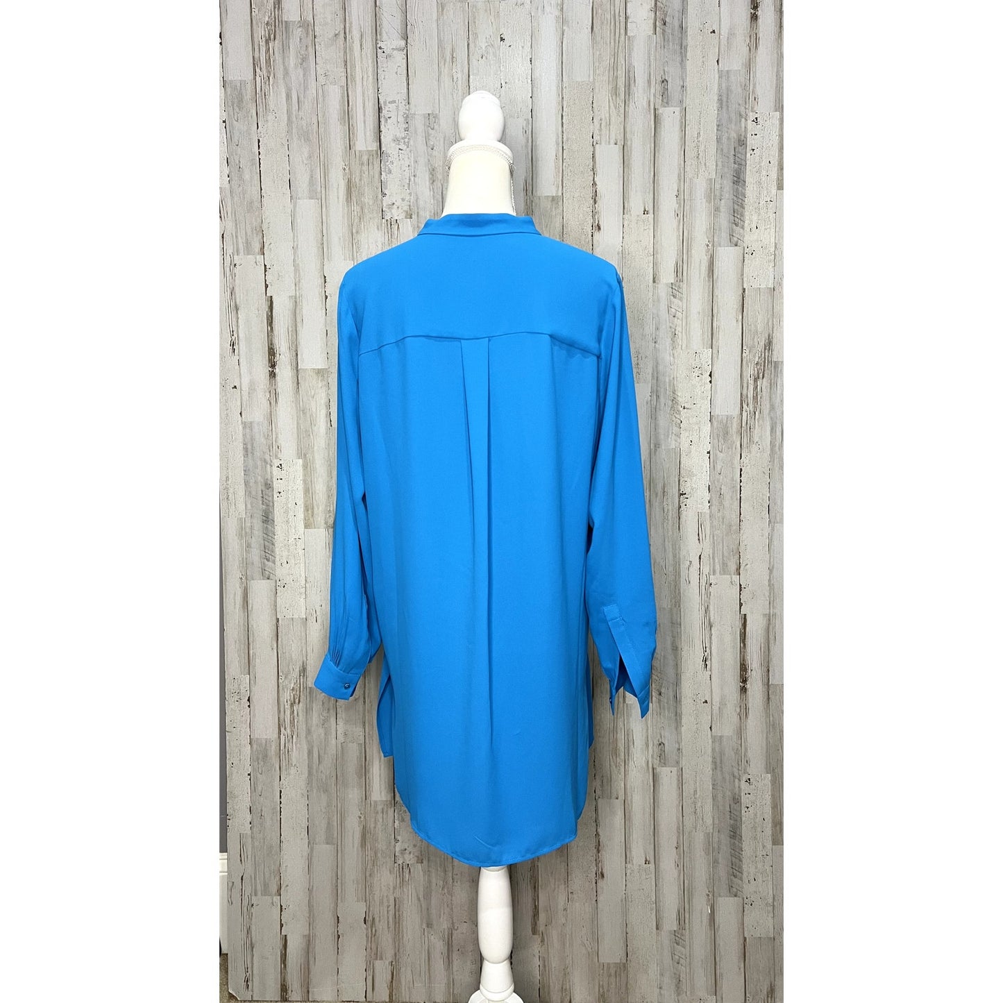 NWT Anne Klein Women's Tunic Blouse Medium Blue Long Sleeve Casual