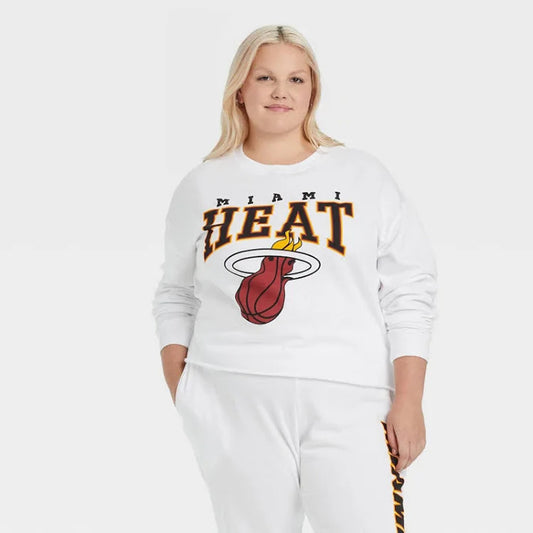 Hybrid Apparel NBA Miami Heat White Cropped Crewneck Sweatshirt Women's Size 1X