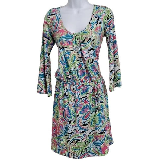 Mudpie Women's Large Paisley Print Scoop Neck 3/4 Sleeve Casual Dress