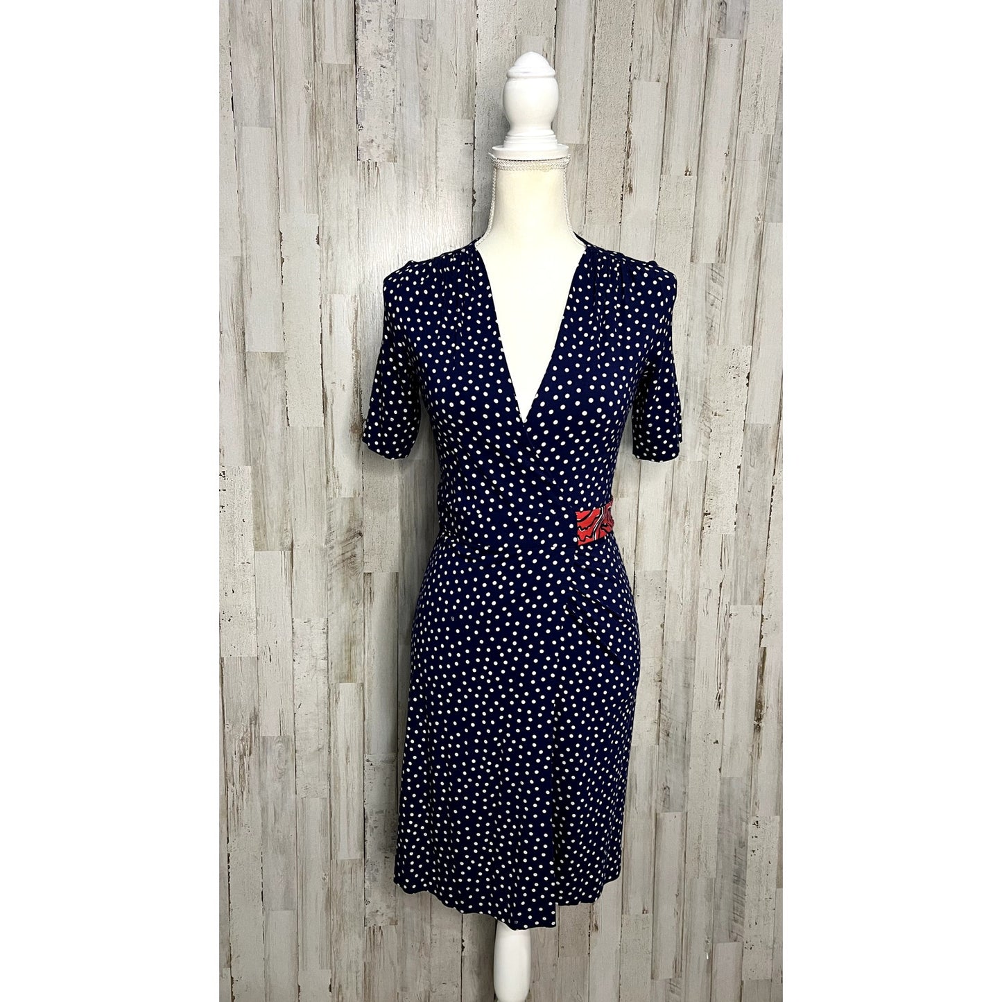 Lilly Pulitzer Adalie Wrap Dress XS Blue Polka Dot Knee Length 3/4 Sleeve