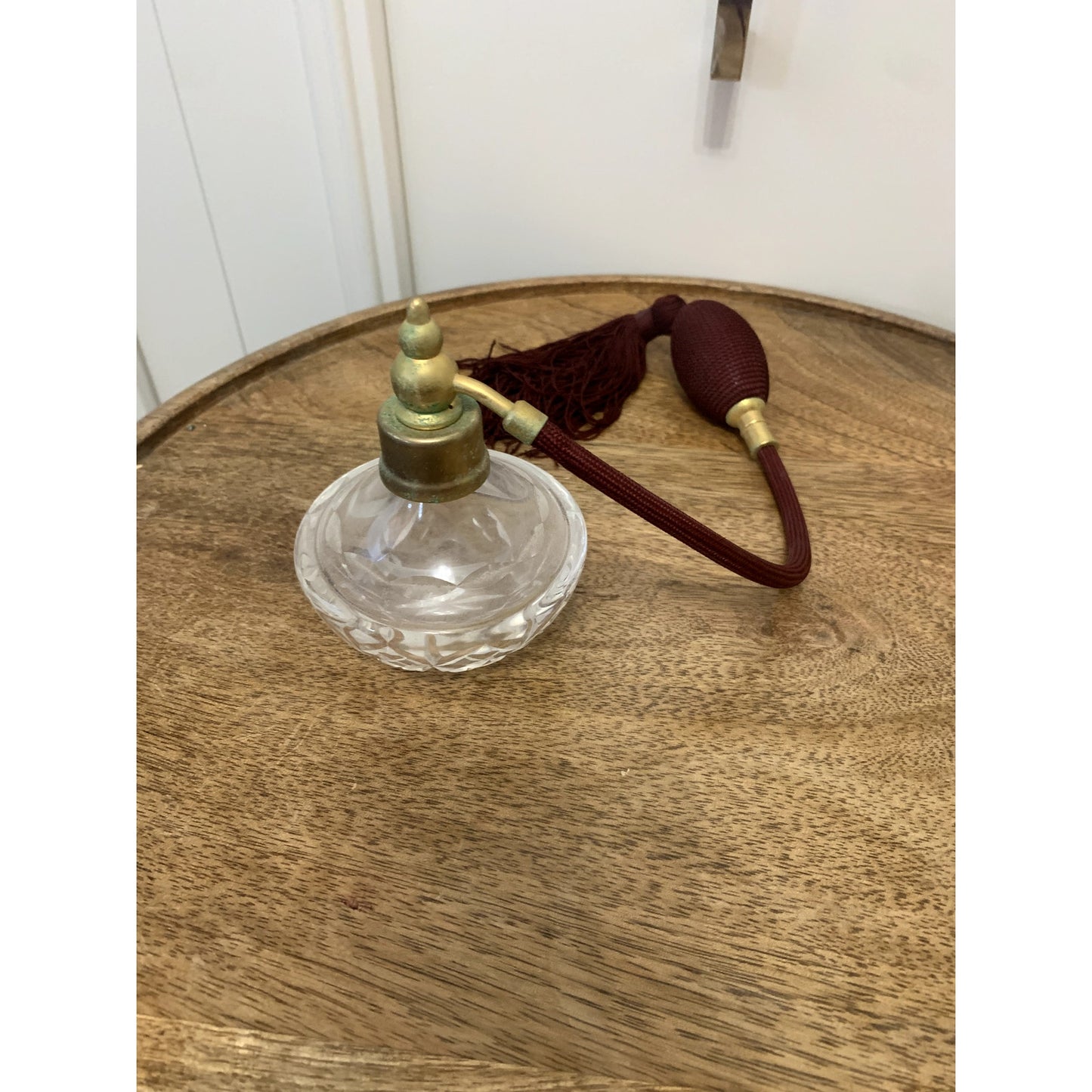 Vintage Waterford Crystal Perfume Atomizer with Burgundy Pump & Tassel
