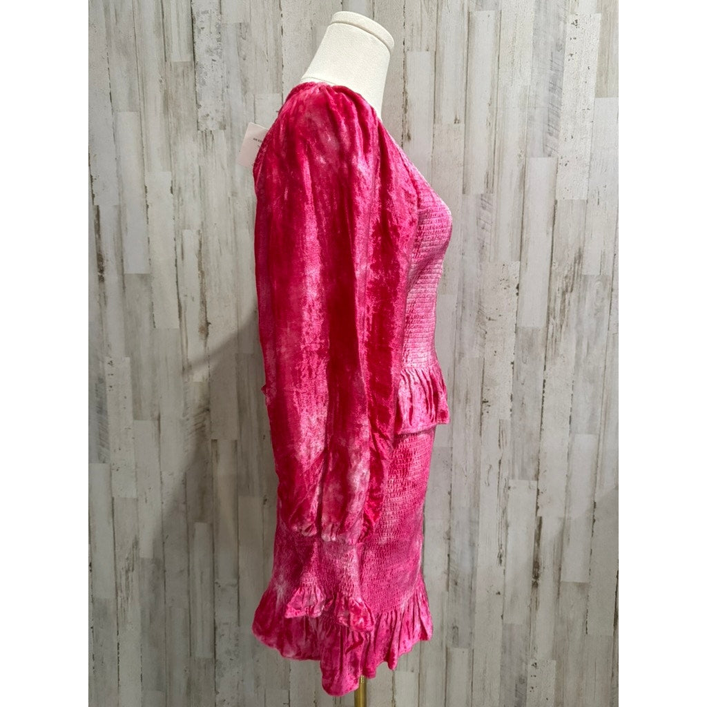 LoveShackFancy Evan Pink Tie Dye Velvet Mini Dress Size Medium
