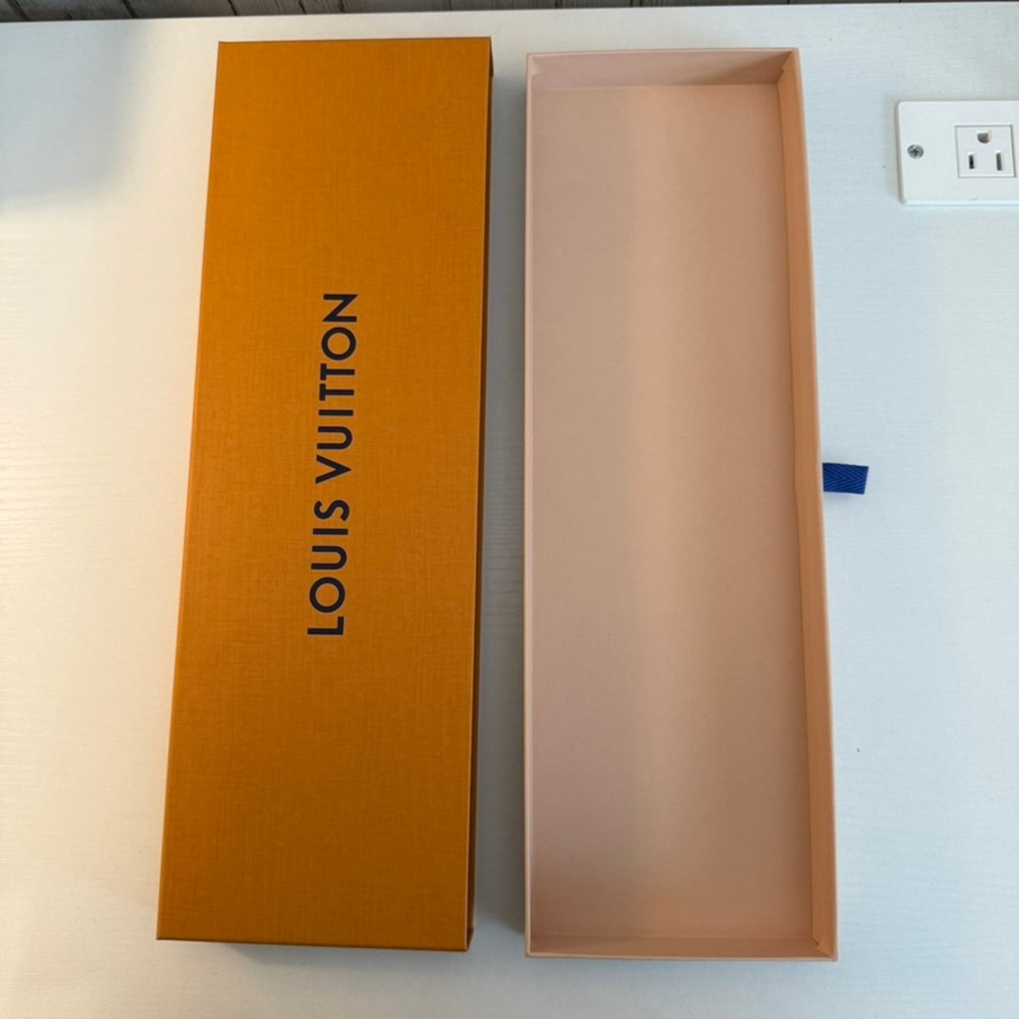 Louis Vuitton Orange Drawer-Style Gift Presentation Box Blue Ribbon Pull