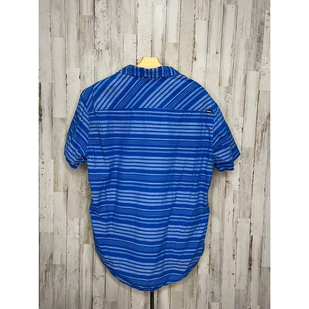 Tony Hawk Men's Blue Striped Short Sleeve Button-Up Shirt Size Large