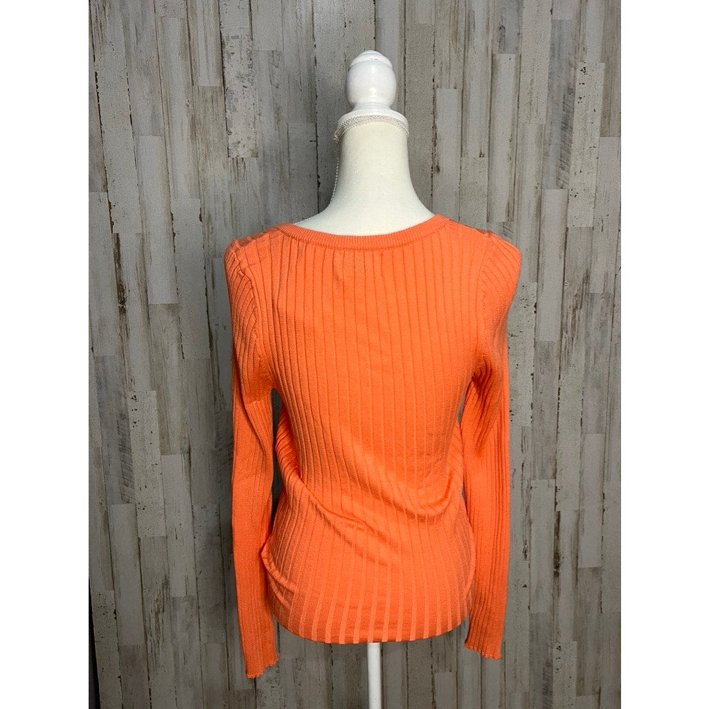 NWT Frnch Paris Women's Orange Cardigan Sweater Medium Long Sleeve Casual